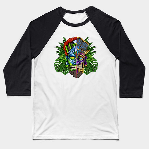 Tiki Mask 7.4 Baseball T-Shirt by Harrisaputra